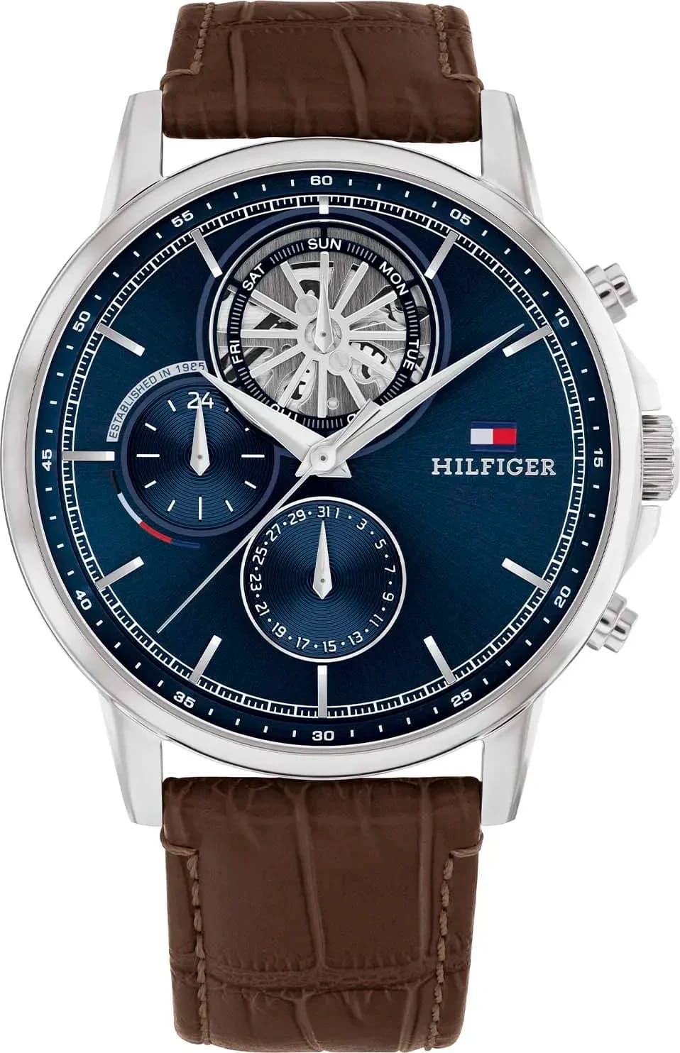 Montre Homme Tommy Hilfiger Stewart 1710629 bracelet cuir marron cadran bleu multifonctions
