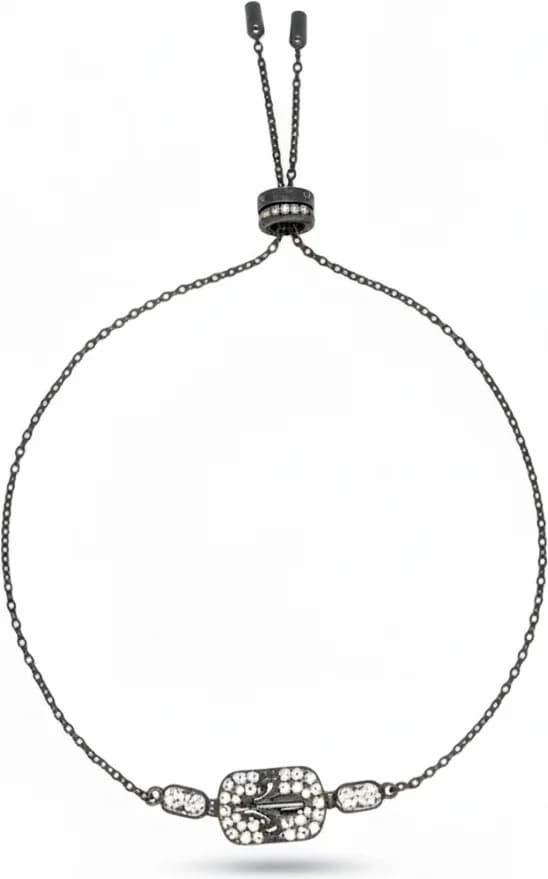 Bracelet ajustable APM Monaco 112414 en argent noir, fleur de lys et zirconiums - Unisexe
