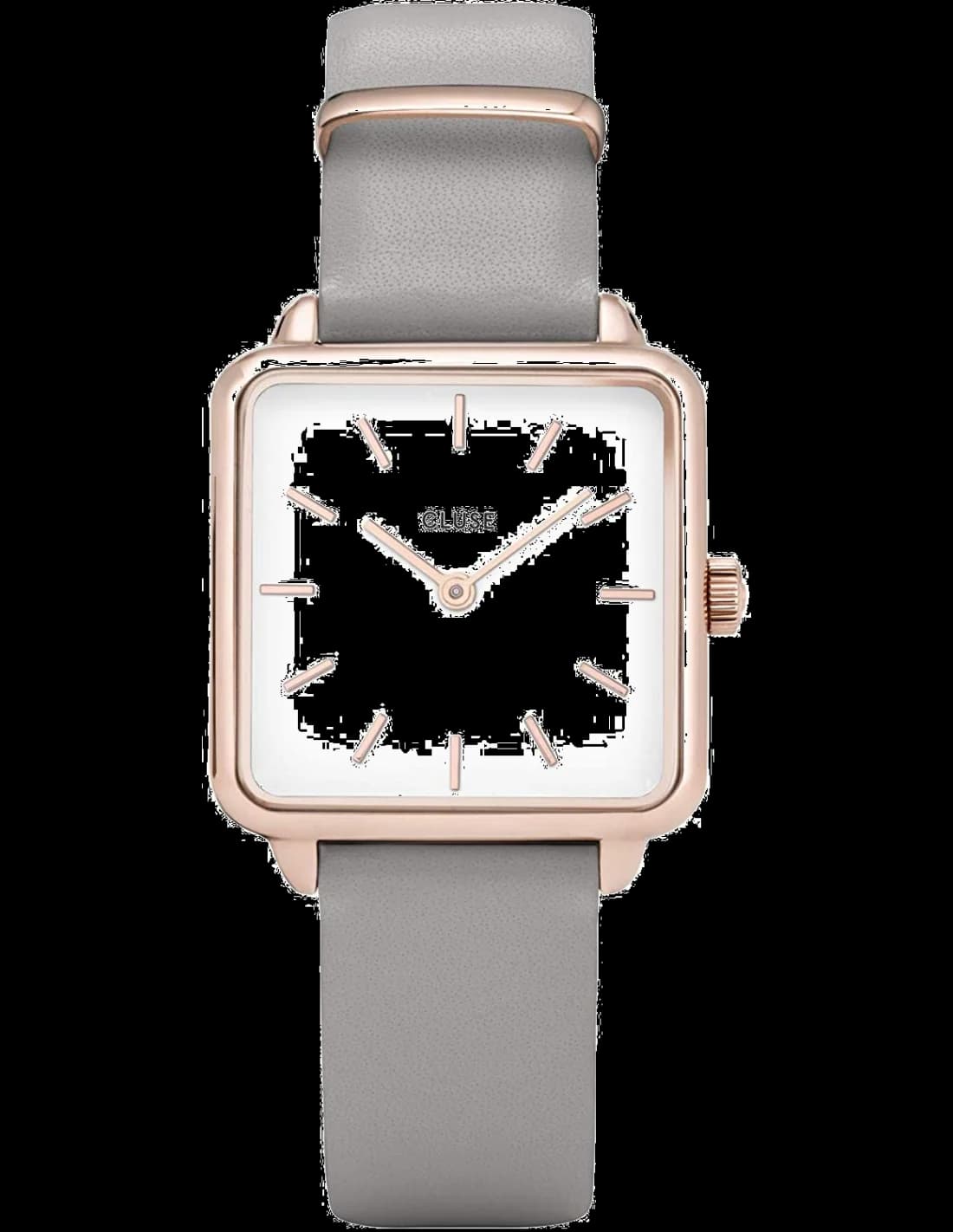 Montre Femme Cluse La Tétragone CL60005 - Cadran carré blanc, bracelet cuir gris, boîtier or rose