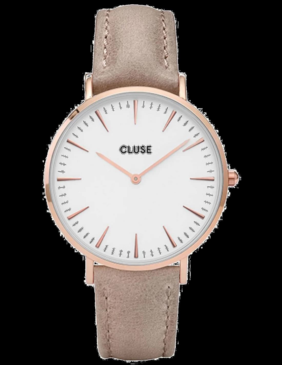 Montre Femme Cluse La Bohème CL18031 - Boîtier Or Rose, Cadran Blanc, Bracelet Cuir Marron