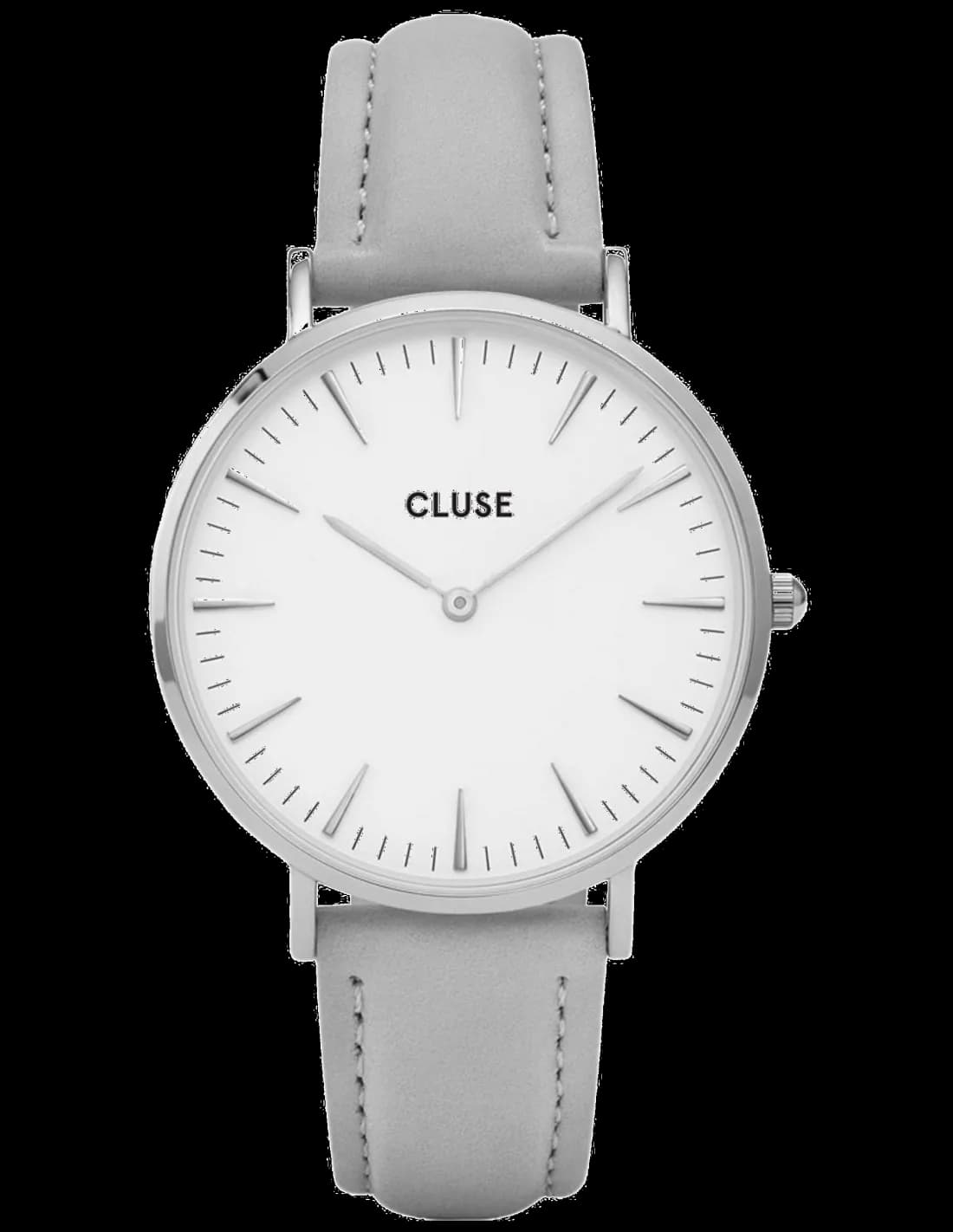 Montre Cluse La Bohème CL18215 - Cadran blanc, boîtier argenté, bracelet cuir gris - Unisexe