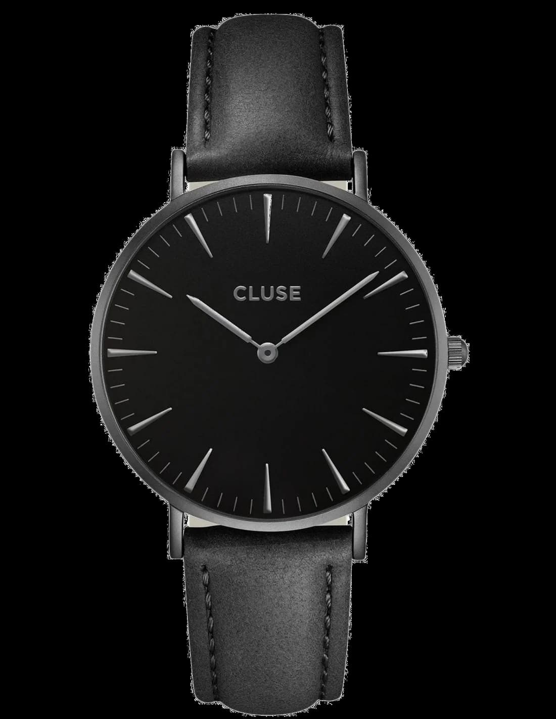 Montre Cluse La Bohème CL18501 - Unisexe, Cadran Noir, Bracelet Cuir Noir
