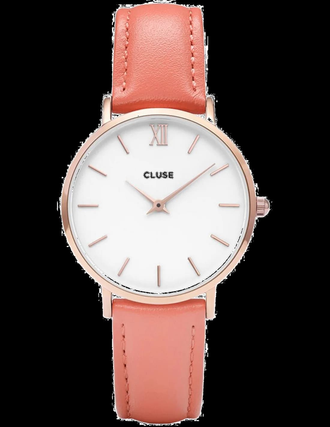 Montre Femme Cluse Minuit CL30045 - Cadran blanc, bracelet cuir rose, boîtier or rose