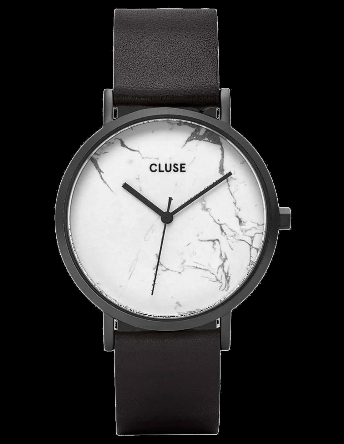 Montre Femme Cluse La Roche CL40002 - Cadran blanc marbré, bracelet cuir noir