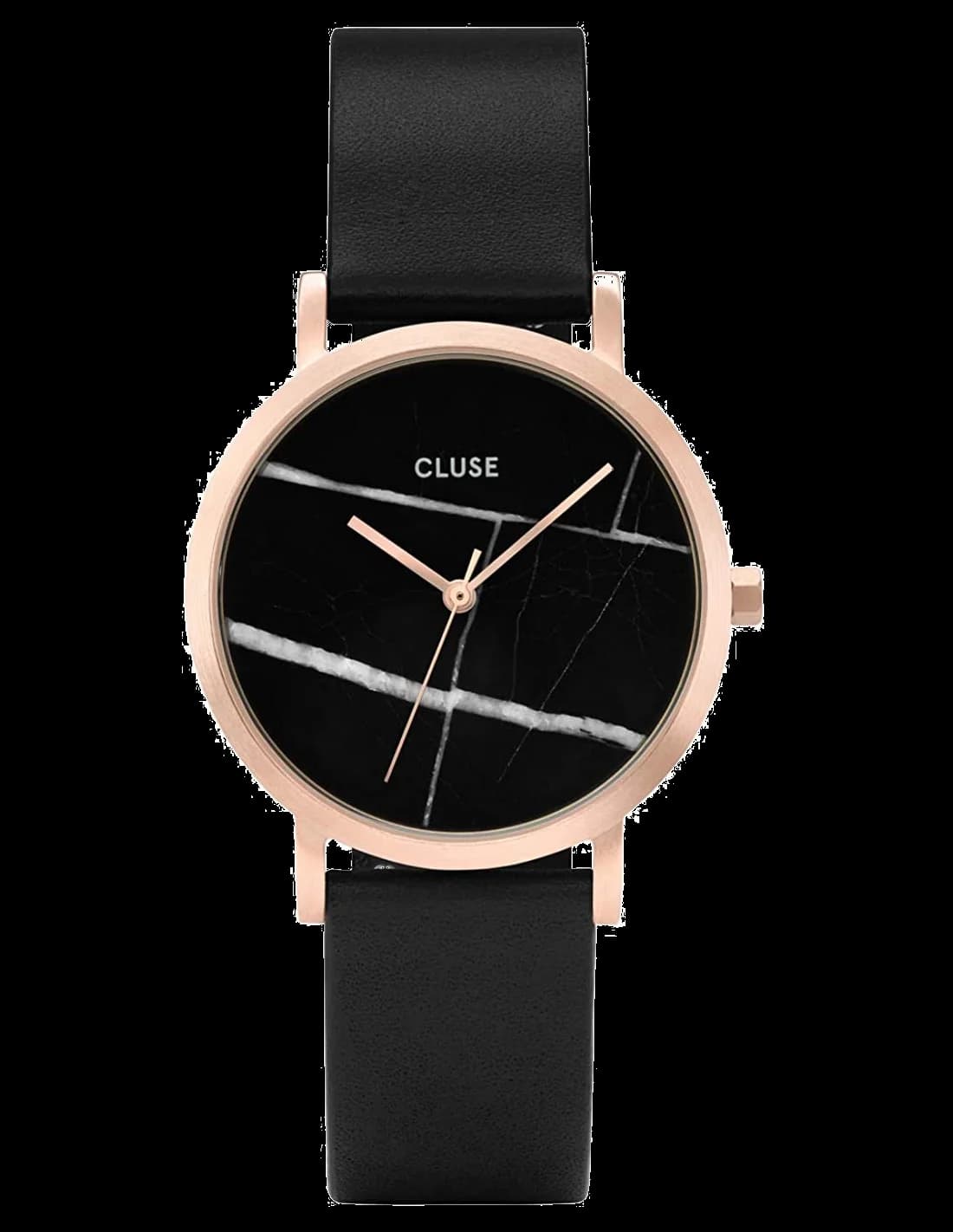 Montre Femme Cluse La Roche CL40104 - Boîtier Or Rose, Cadran Marbre Noir, Bracelet Cuir