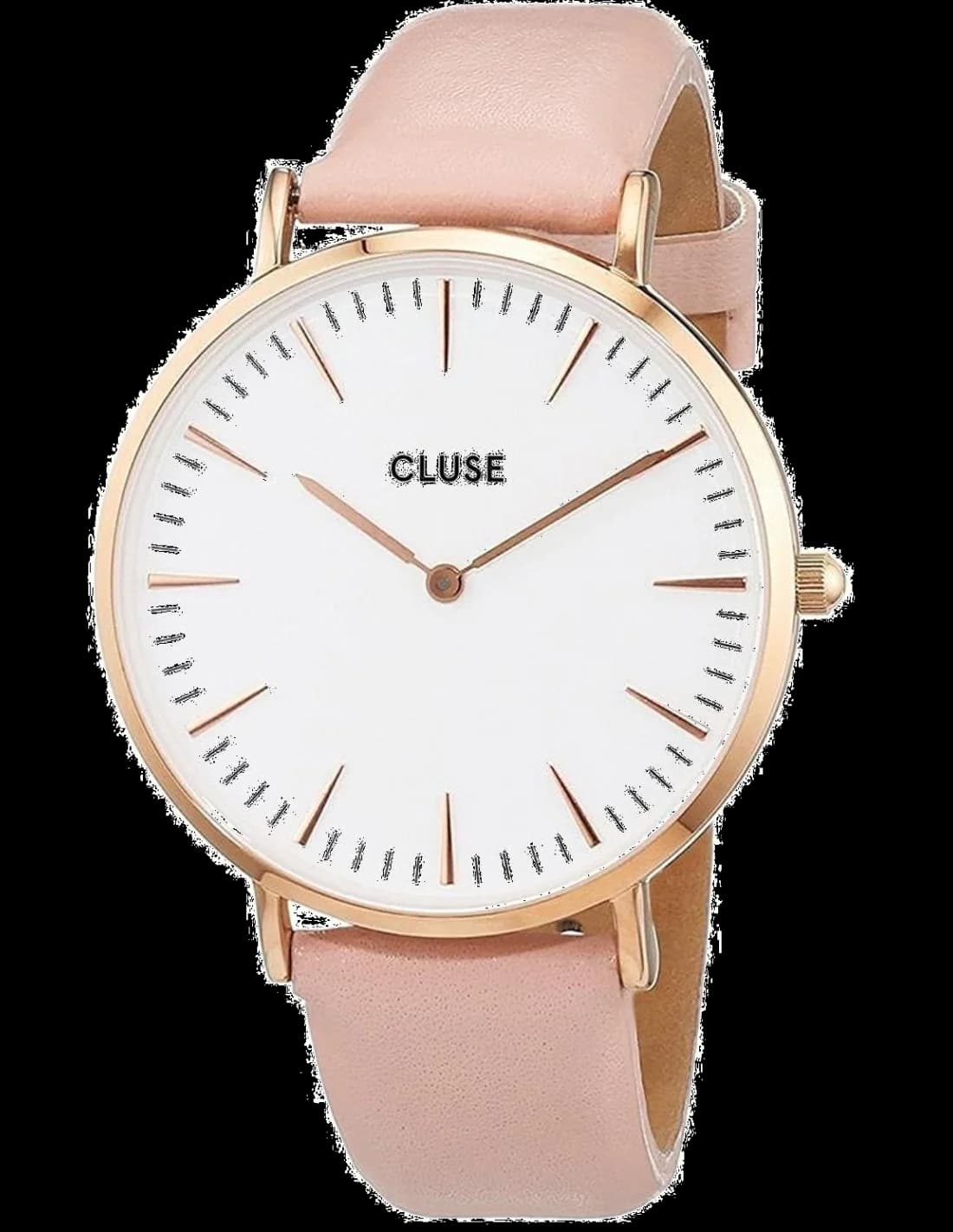 Montre Femme Cluse La Bohème CL18014 - Cadran Blanc, Boîtier Or Rose, Bracelet Cuir Rose