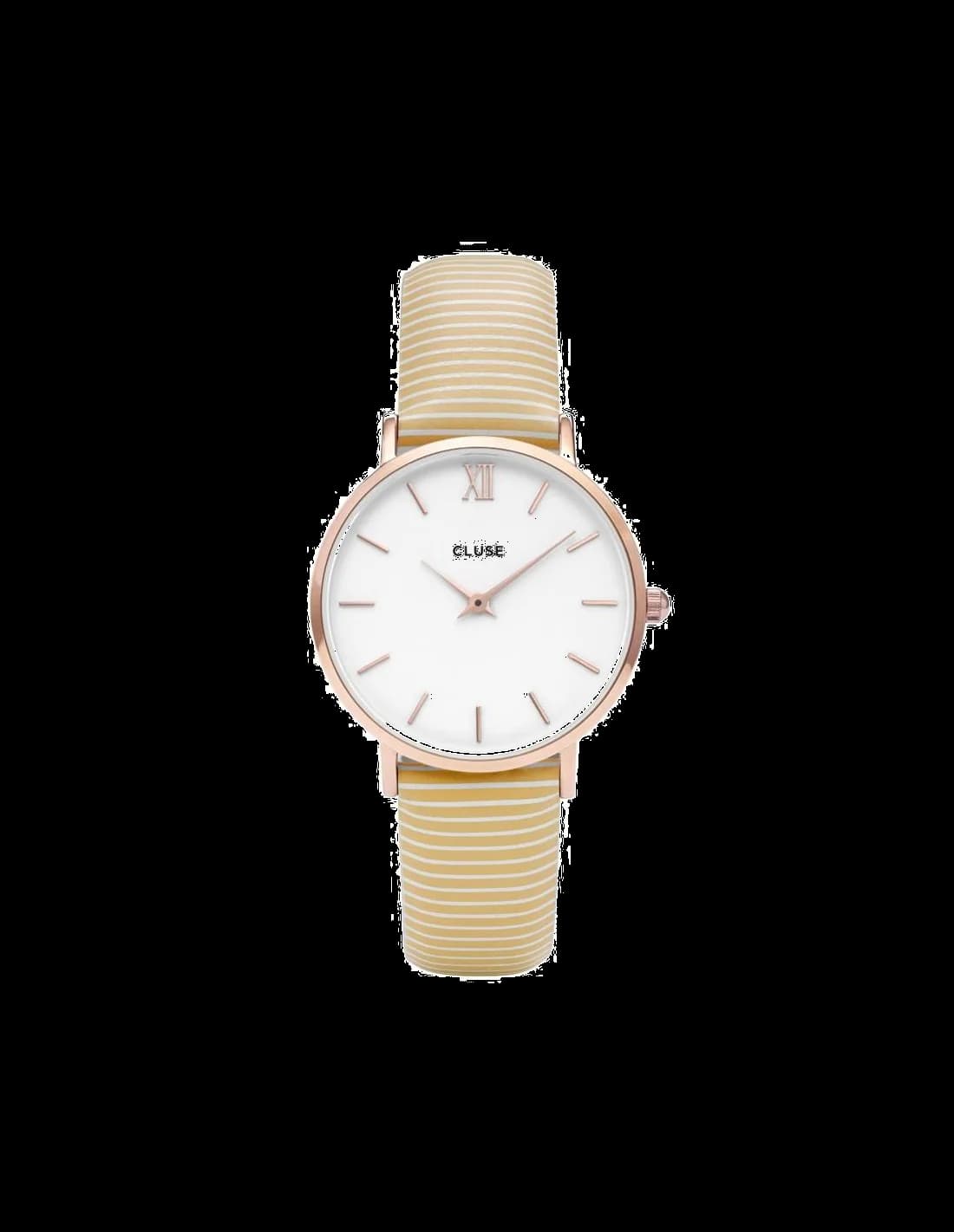 Montre Cluse Minuit CL30032 pour Femme, Cadran Blanc, Bracelet Cuir Beige à Rayures