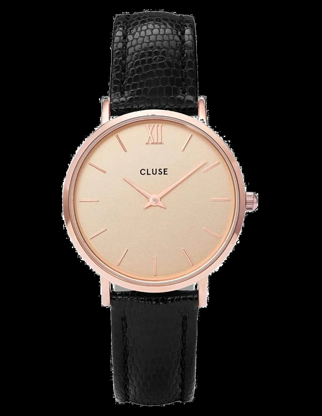 Montre Femme Cluse Minuit CL30051 - Boîtier or rose, cadran doré, bracelet cuir noir