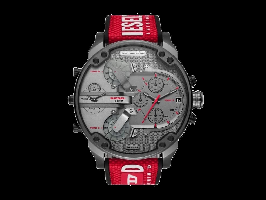 Montre Diesel Mr Daddy 2.0 DZ7423 pour Homme - Cadran Gris, Bracelet Rouge