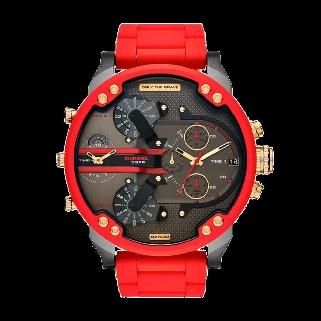 Montre Diesel Mr Daddy 2.0 DZ7430 pour Homme - Cadran Gris, Bracelet Silicone Rouge