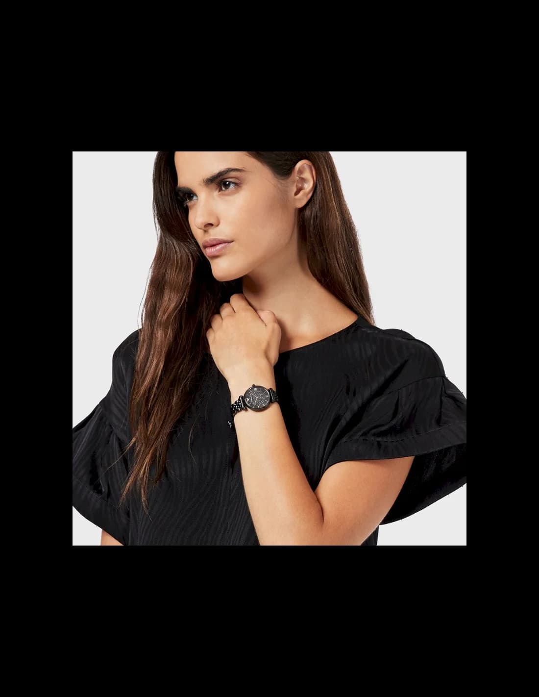 Montre Emporio Armani AR11245 Femme - Cadran et bracelet acier maille milanaise noir vue 4