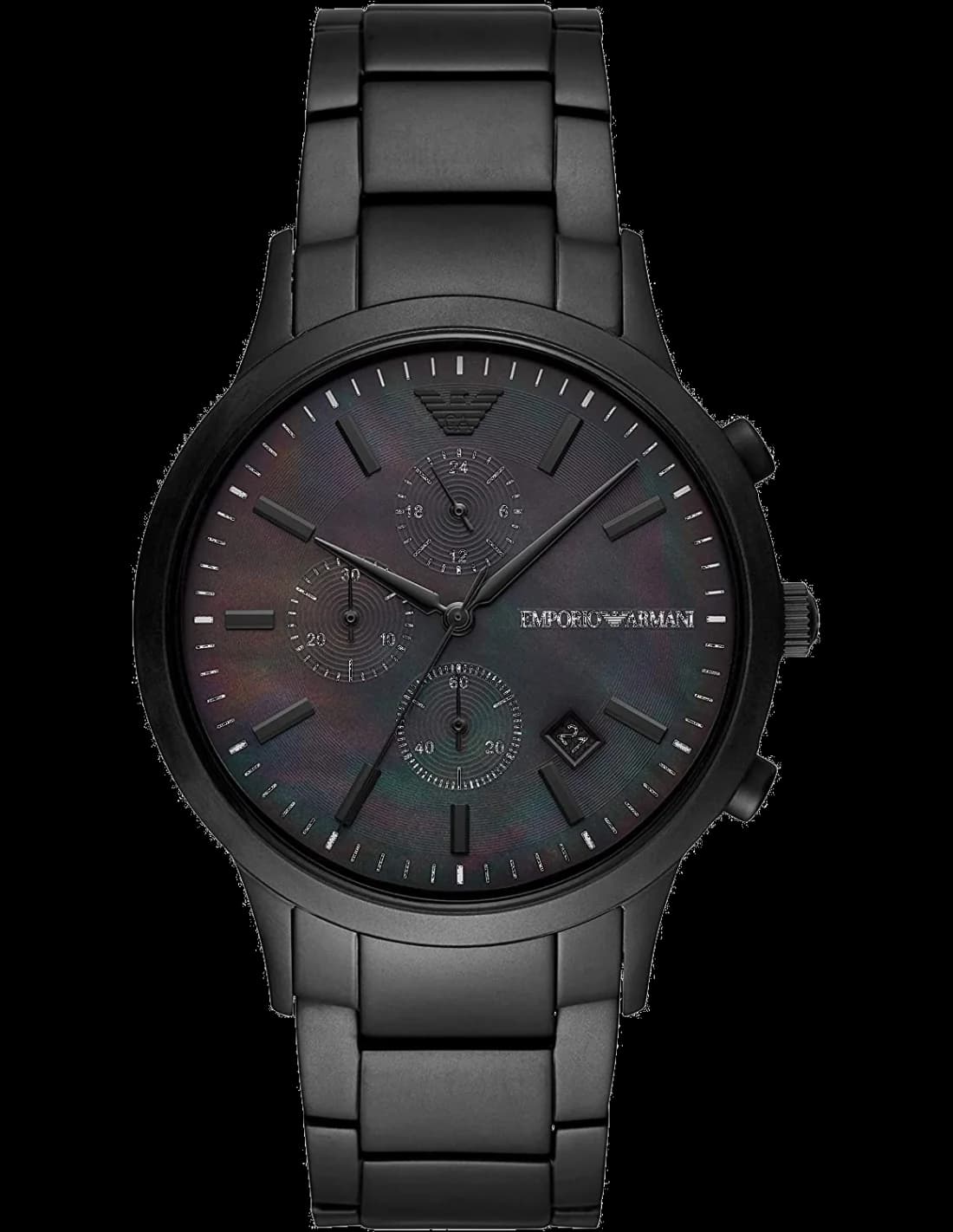 Montre Homme Emporio Armani Renato AR11275 Chronographe, boîtier acier noir, bracelet cuir noir