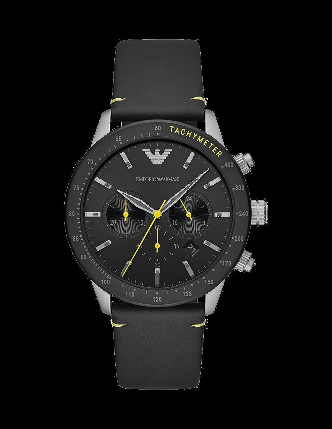Montre Homme Emporio Armani Mario AR11325 - Chronographe sport noir et argent à détails jaunes