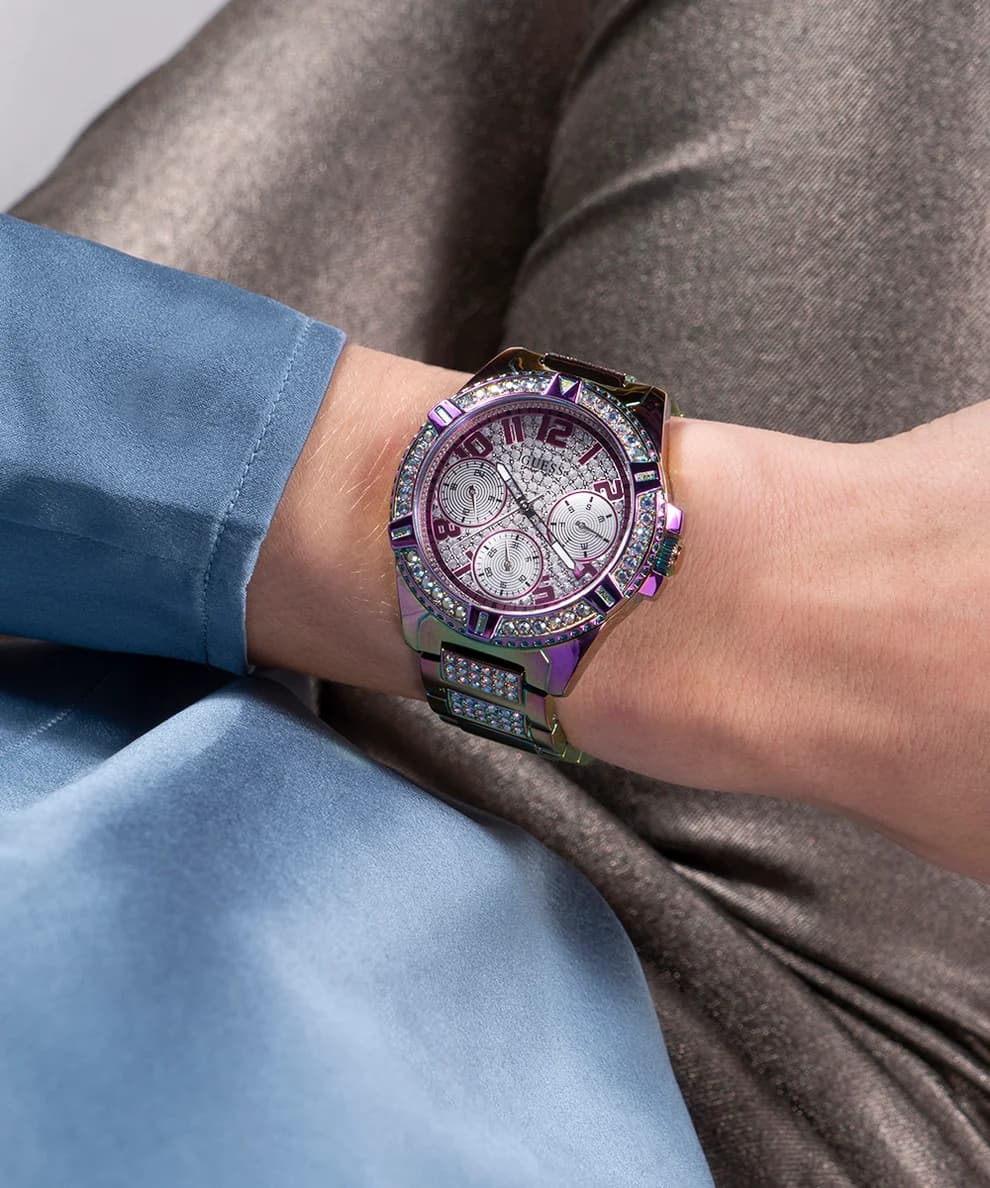 Montre Guess Lady Frontier GW0044L1 pour femme, cadran multicolore et bracelet violet acier vue 5