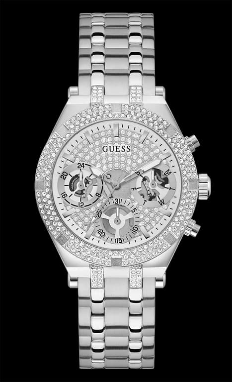Montre Guess Heiress GW0440L1 pour Femme, Boîtier Argent Strass & Bracelet Acier