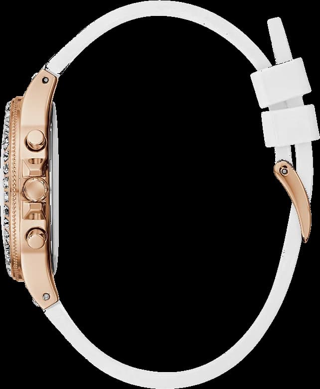 Montre Guess Moonlight GW0257L2 pour Femme - Boîtier Or Rose Strass, Bracelet Silicone Blanc vue 2