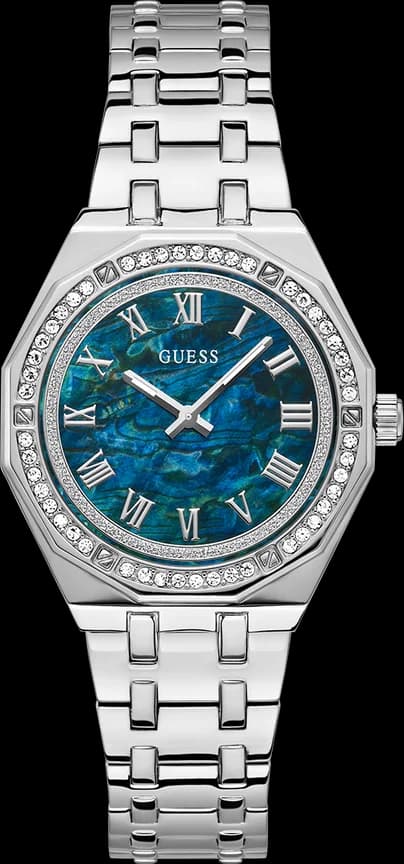 Montre Guess Desire GW0770L1 pour Femme, Cadran Bleu Nacré, Bracelet Acier Argenté