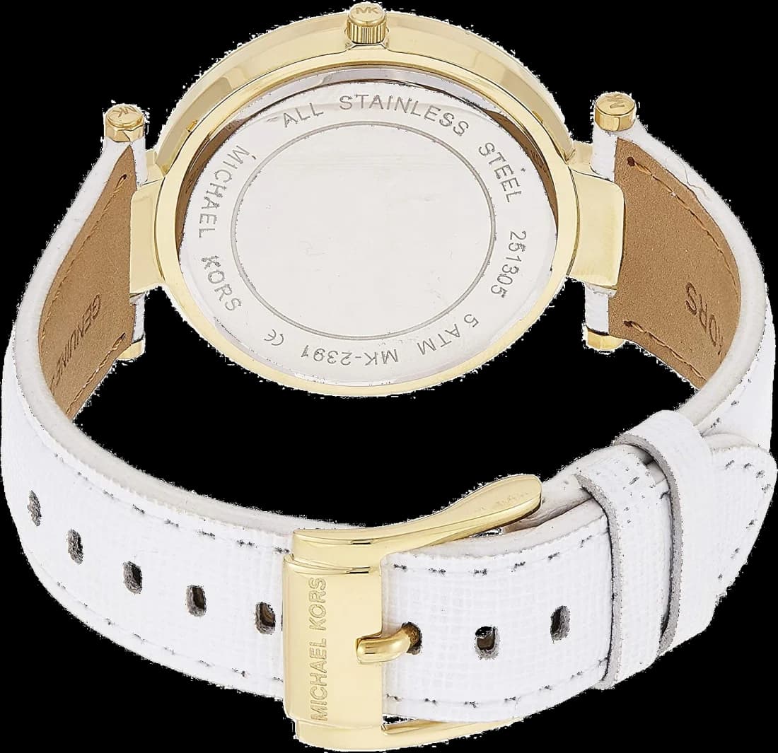 Montre Michael Kors Darci MK2391 - Cadran doré, bracelet cuir blanc pour femme vue 3