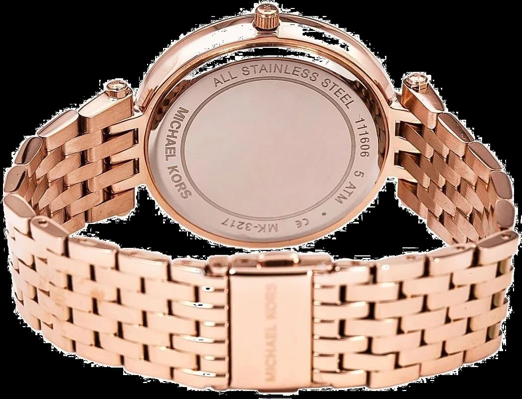 Montre Femme Michael Kors MK3217 - Cadran Marron, Bracelet Acier Or Rose et Cristaux vue 3