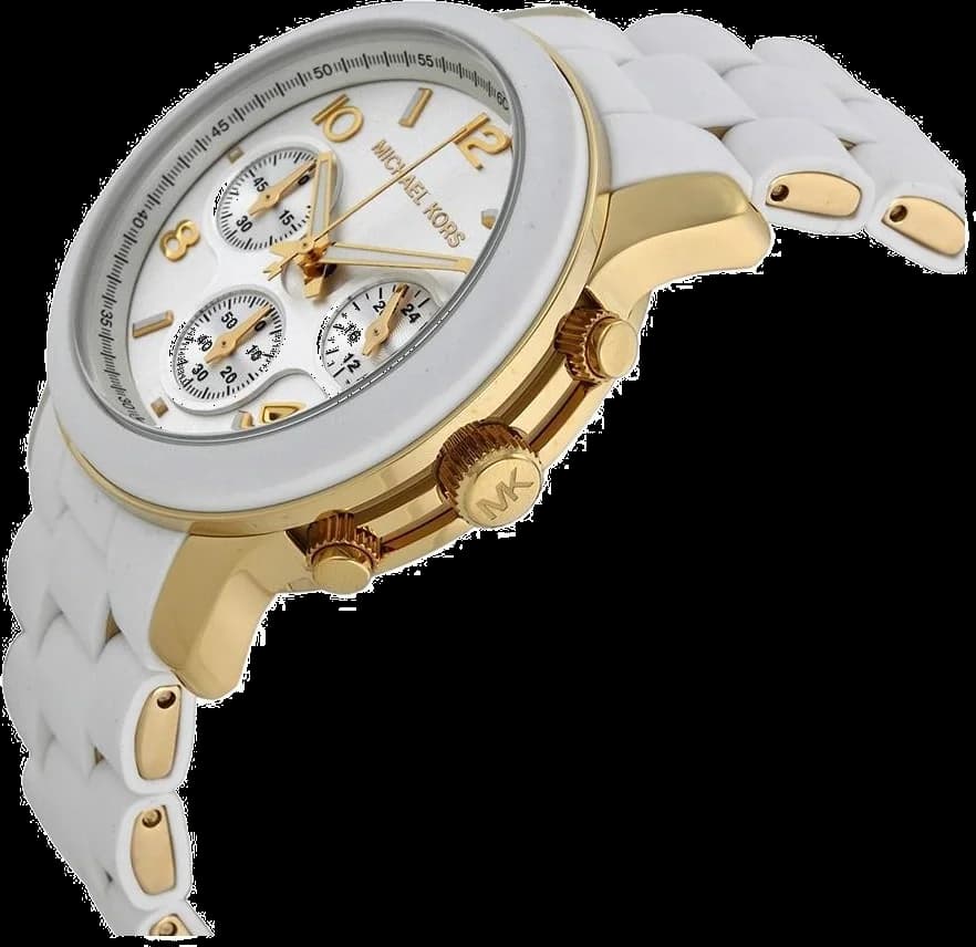 Montre Michael Kors Runway MK5145 pour Femme - Cadran et bracelet blanc, boîtier bicolore vue 3