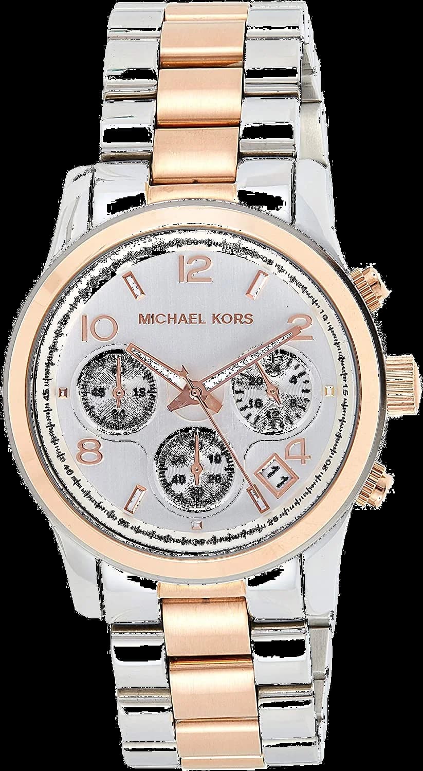 Montre Michael Kors Runway MK5315 pour Femme - Cadran argent et bracelet bicolore acier or rose