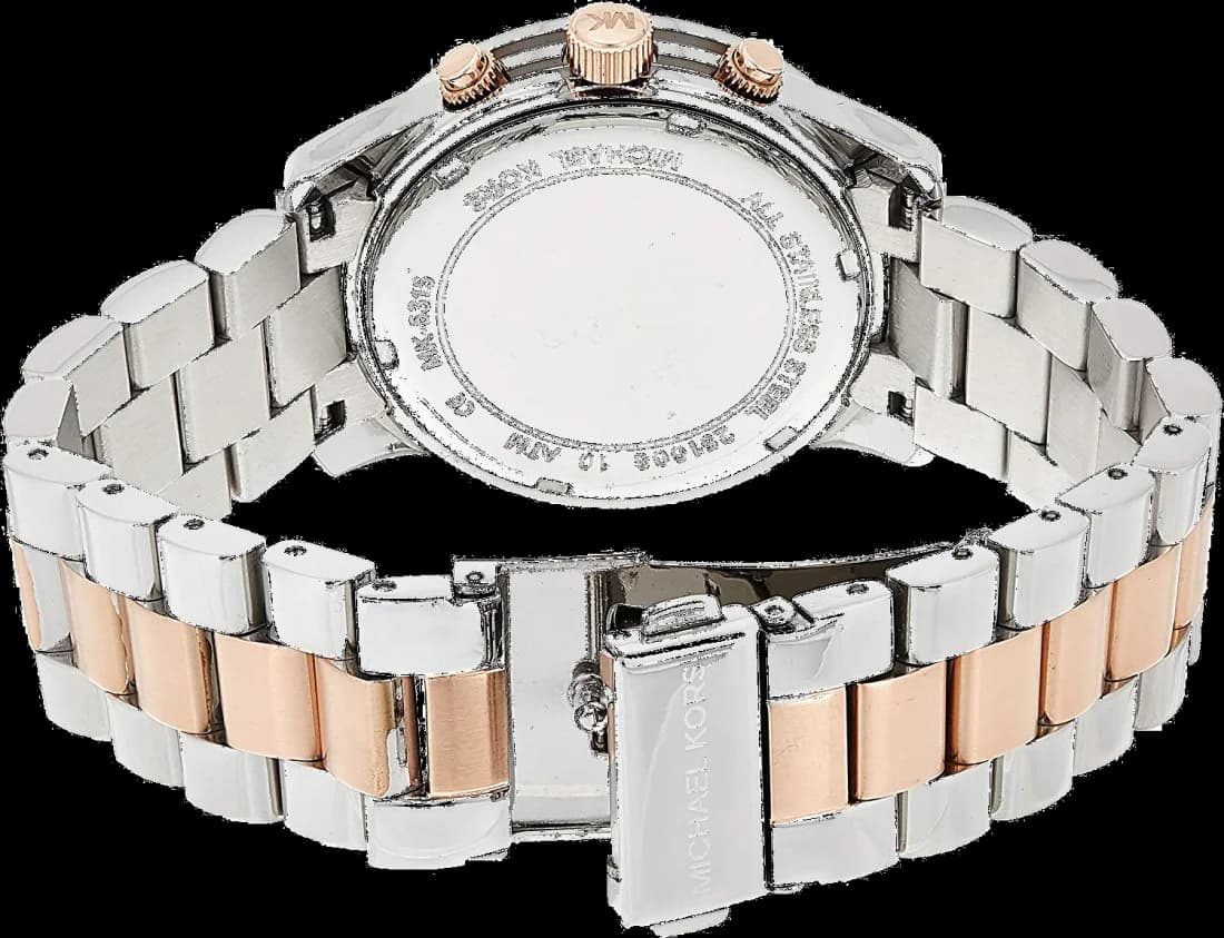 Montre Michael Kors Runway MK5315 pour Femme - Cadran argent et bracelet bicolore acier or rose vue 3