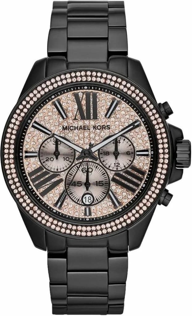Montre Femme Michael Kors MK5879 Cadran Fuchsia Pailleté, Lunette Cristaux, Bracelet Acier Noir vue 2