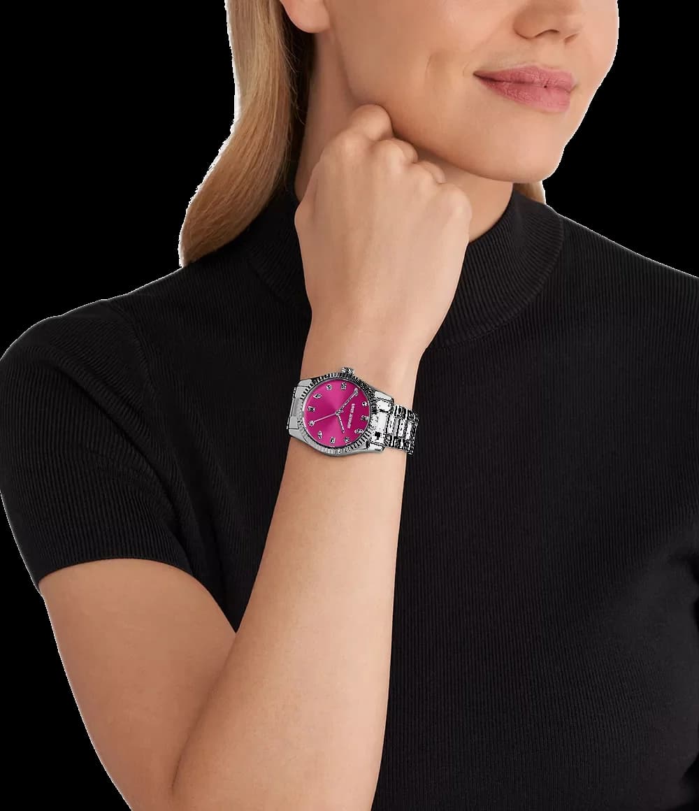 Montre Femme Michael Kors Lexington MK7443 - Cadran Fuchsia Pavé & Bracelet Acier Argenté vue 2