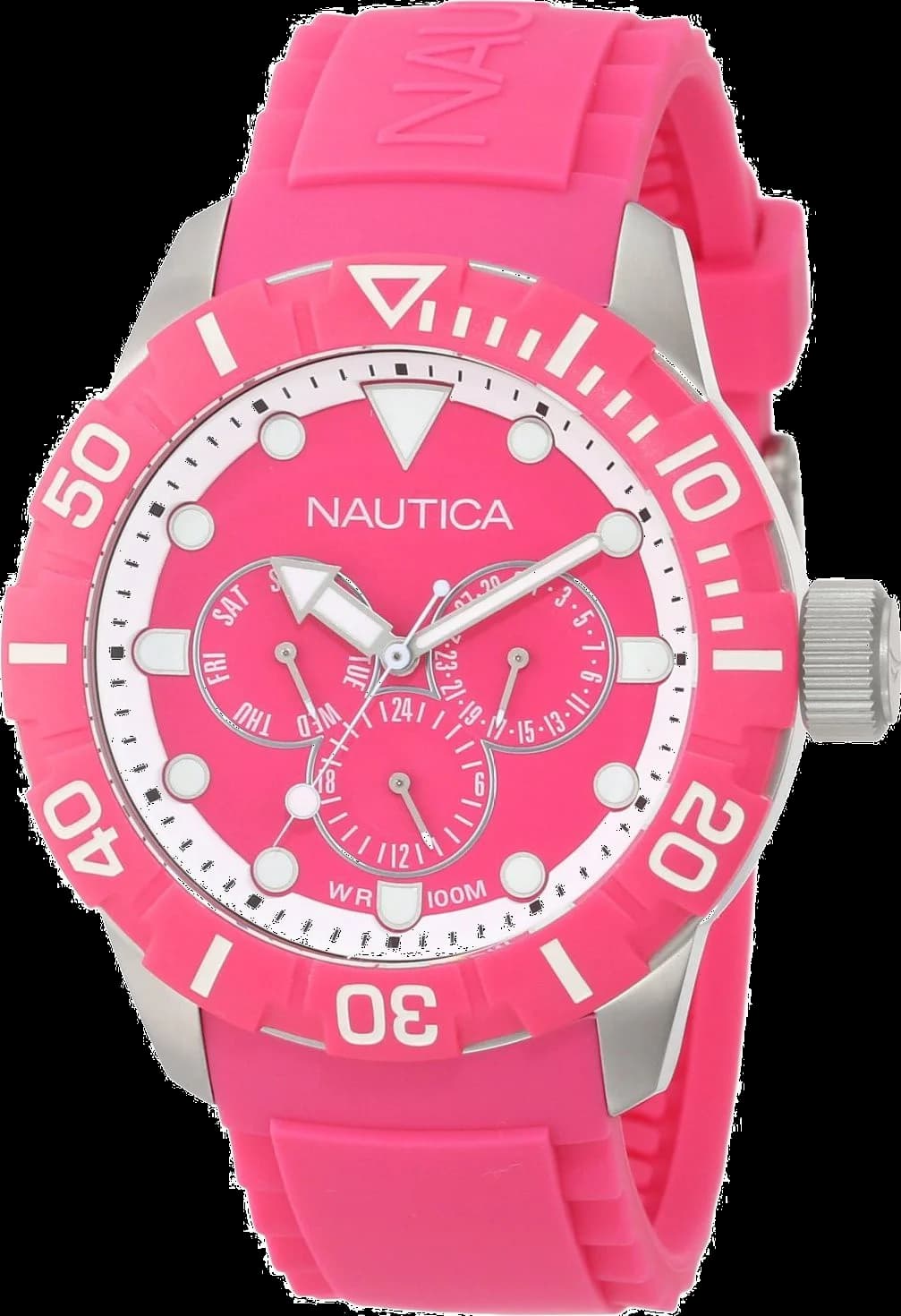 Montre unisexe Nautica A13641G, cadran fuchsia et bracelet résine rose
