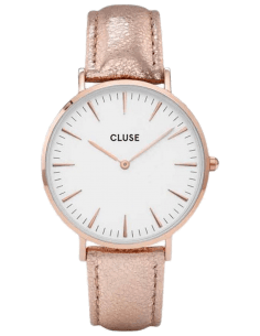 Montre Femme Cluse La Bohème CL18030 en Or Rose avec Cadran Blanc et Bracelet Cuir