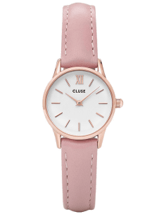 Montre Femme Cluse La Vedette CL50010 - Cadran Blanc, Boîtier Or Rose, Bracelet Cuir Rose