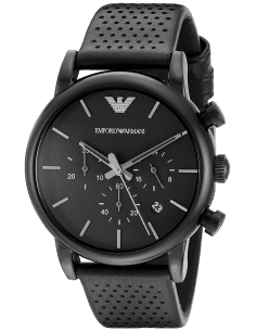 Montre Homme Emporio Armani Classic AR1737 - Cadran et boîtier noir, bracelet cuir perforé