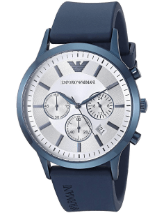 Montre Homme Emporio Armani AR11026 - Cadran argent, boîtier et bracelet silicone bleu