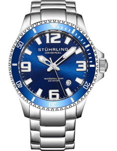 Stührling Original Aquadiver 395.33U16 - Montre Homme Sport Etanche 200M - Cadran Bleu, Bracelet Acier Argent