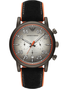 Montre Homme Chronographe Emporio Armani Luigi AR11174 Cadran Gris Bracelet Cuir Noir