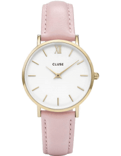 Montre Femme Cluse Minuit CL30020 Cadran Blanc Bracelet Cuir Rose
