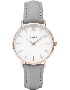 Montre Femme Cluse Minuit CL30002 - Cadran Blanc, Boîtier Or Rose, Bracelet Cuir Argent