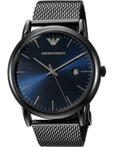 Montre Homme Emporio Armani Luigi AR11053 - Cadran Bleu, Boîtier Noir, Bracelet Maille Milanaise Acier