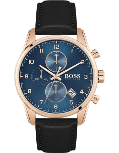 Montre Homme Hugo Boss Skymaster 1513783 Cadran Bleu Bracelet Cuir Noir