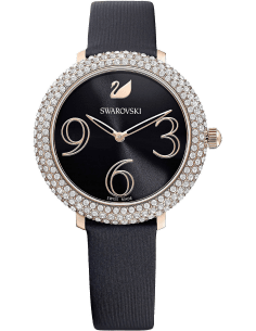 Montre Femme Swarovski Crystal Frost 5484058 - Cadran noir orné de cristaux, bracelet cuir noir, boîtier or rose