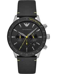 Montre Homme Emporio Armani Mario AR11325 - Chronographe sport noir et argent à détails jaunes