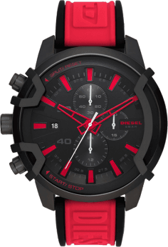 Montre Diesel DZ4530 Griffed pour Homme - Cadran Noir, Bracelet Silicone Rouge