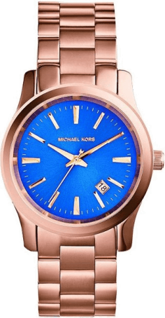 Montre Femme Michael Kors MK5913 Runway - Cadran Bleu, Boîtier et Bracelet Acier Or Rose