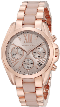 Montre Femme Michael Kors Bradshaw Mini MK6066 - Boîtier et bracelet acier or rose avec inserts acétate rose