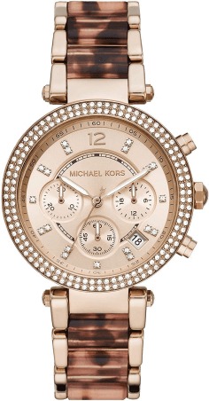 Montre Michael Kors Parker MK6832 pour Femme, Cadran Or Rose et Bracelet Marron