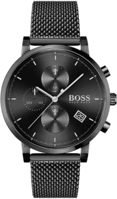 Montre Homme Hugo Boss Integrity 1513813 - Cadran et boîtier noir, bracelet maille milanaise acier