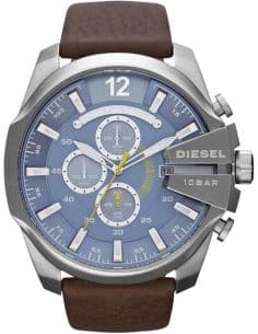 Montre Diesel Mega Chief DZ4281 pour Homme - Cadran bleu, Bracelet cuir marron