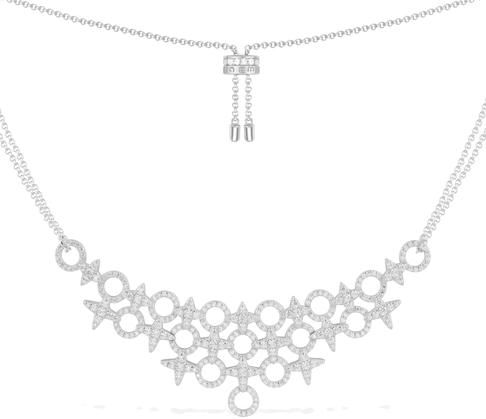 Collier APM Monaco ajustable double chaîne météorites et cercles en argent 925