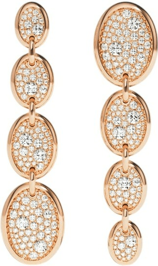 Boucles d'oreilles APM Monaco Festival ovales chocolat pendantes plaqués or rose 18 carats cristaux blancs