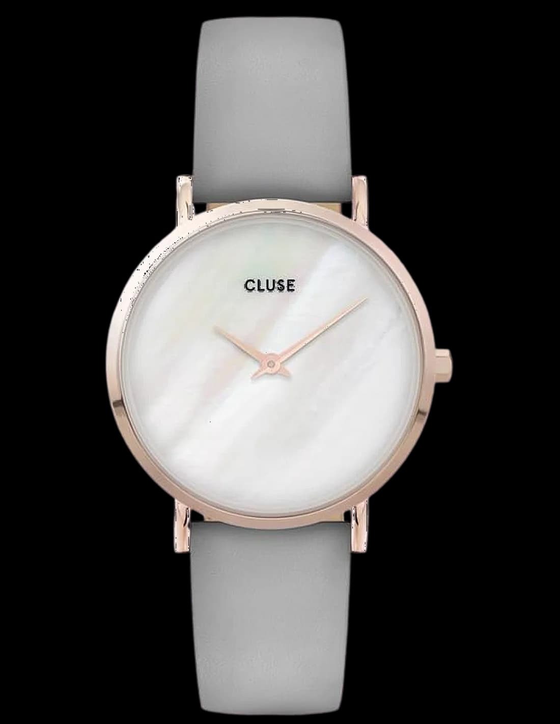 Montre Femme Cluse Minuit La Perle - Cadran Blanc Perle, Boîtier Or Rose, Bracelet Cuir Gris - Réf. CW0101203016